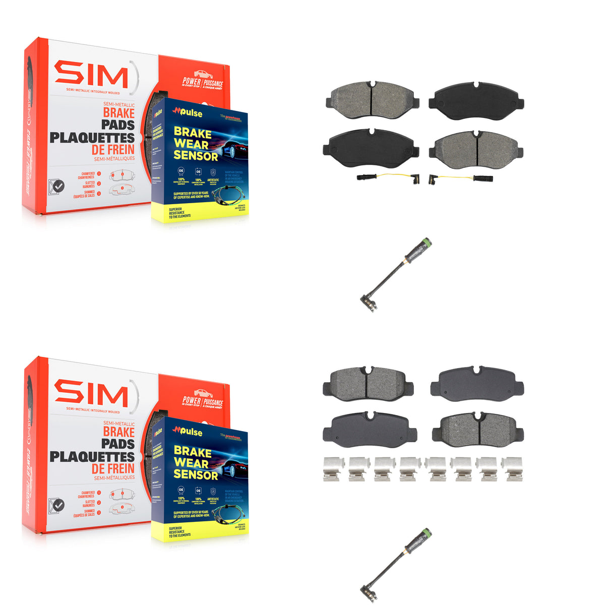 Front Rear Semi-Metallic Brake Pads & Extra Wear Sensor Kit For Mercedes-Benz Metris 2.0L KSW-100750
