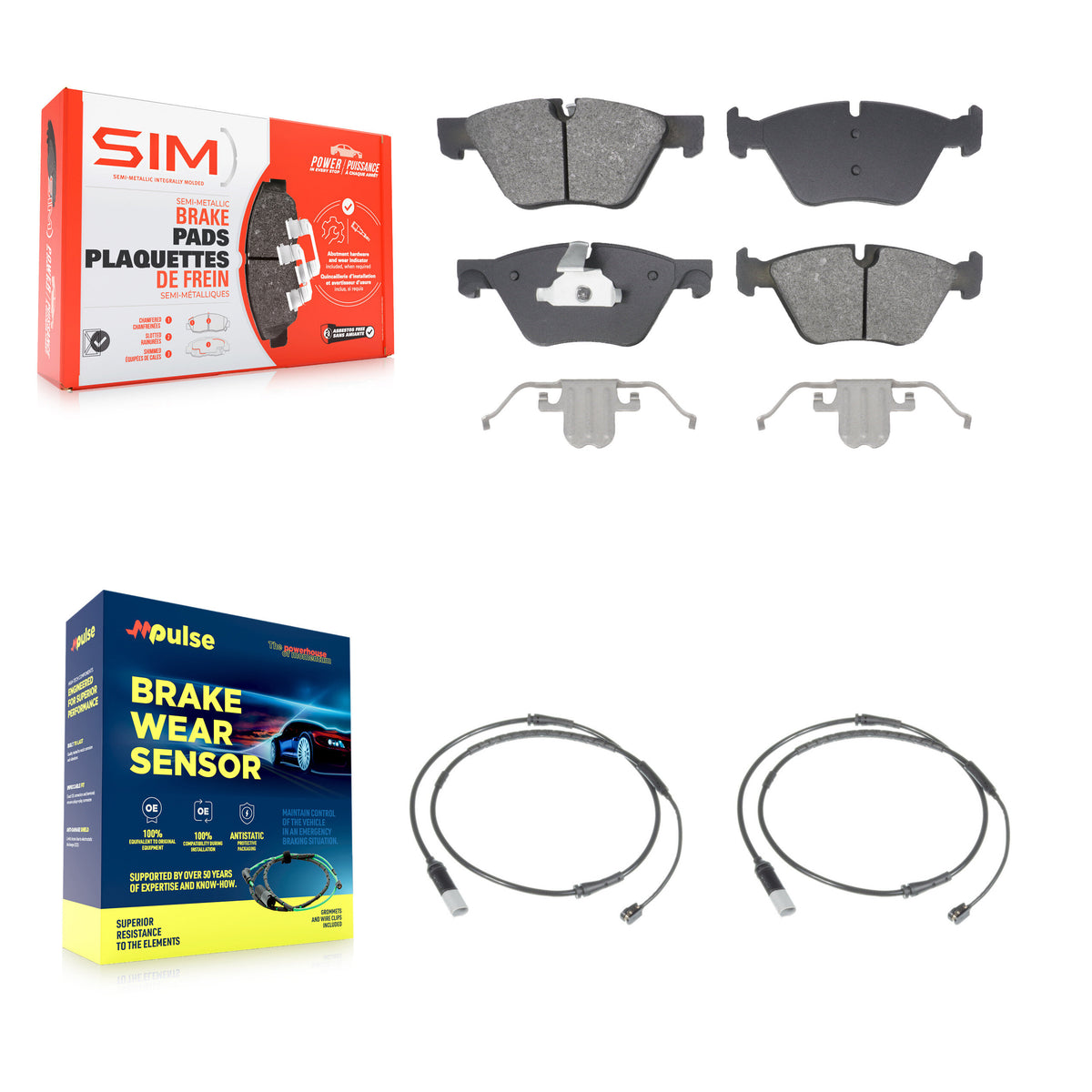 Front Semi-Metallic Disc Brake Pads And Wear Sensors Kit For BMW 528i KSW-100766