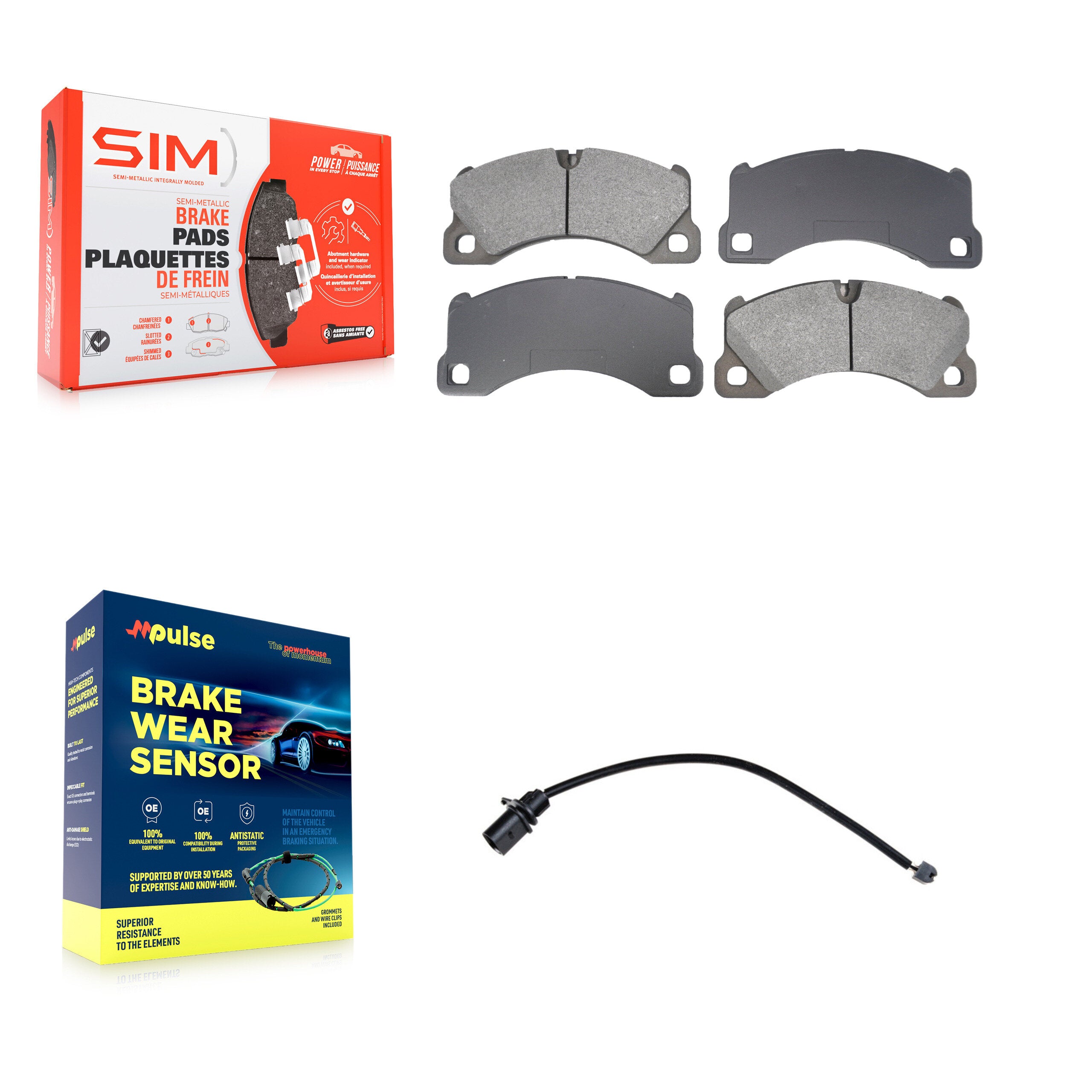 Front Semi-Metallic Disc Brake Pads And Wear Sensors Kit For 2017 Porsche Macan 2.0L KSW-100786
