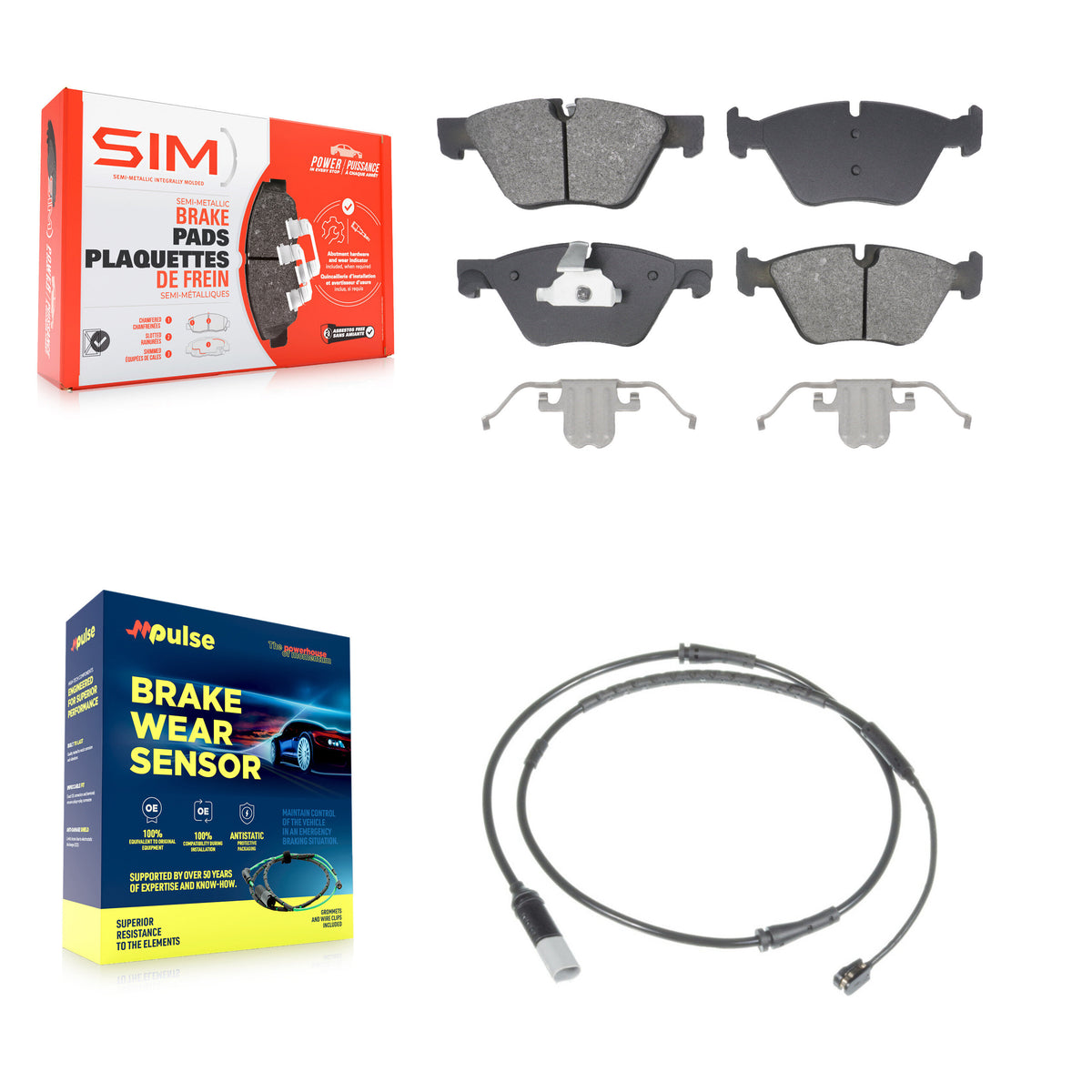 Front Semi-Metallic Disc Brake Pads And Wear Sensors Kit For BMW 528i KSW-100788