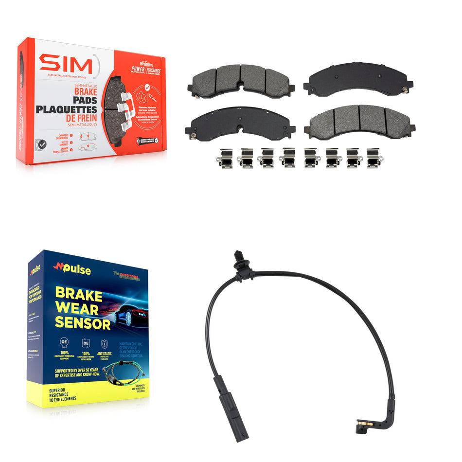 Front Semi-Metallic Brake Pads Wear Sensor Kit For GMC Chevrolet Sierra 2500 HD Silverado KSW-100799