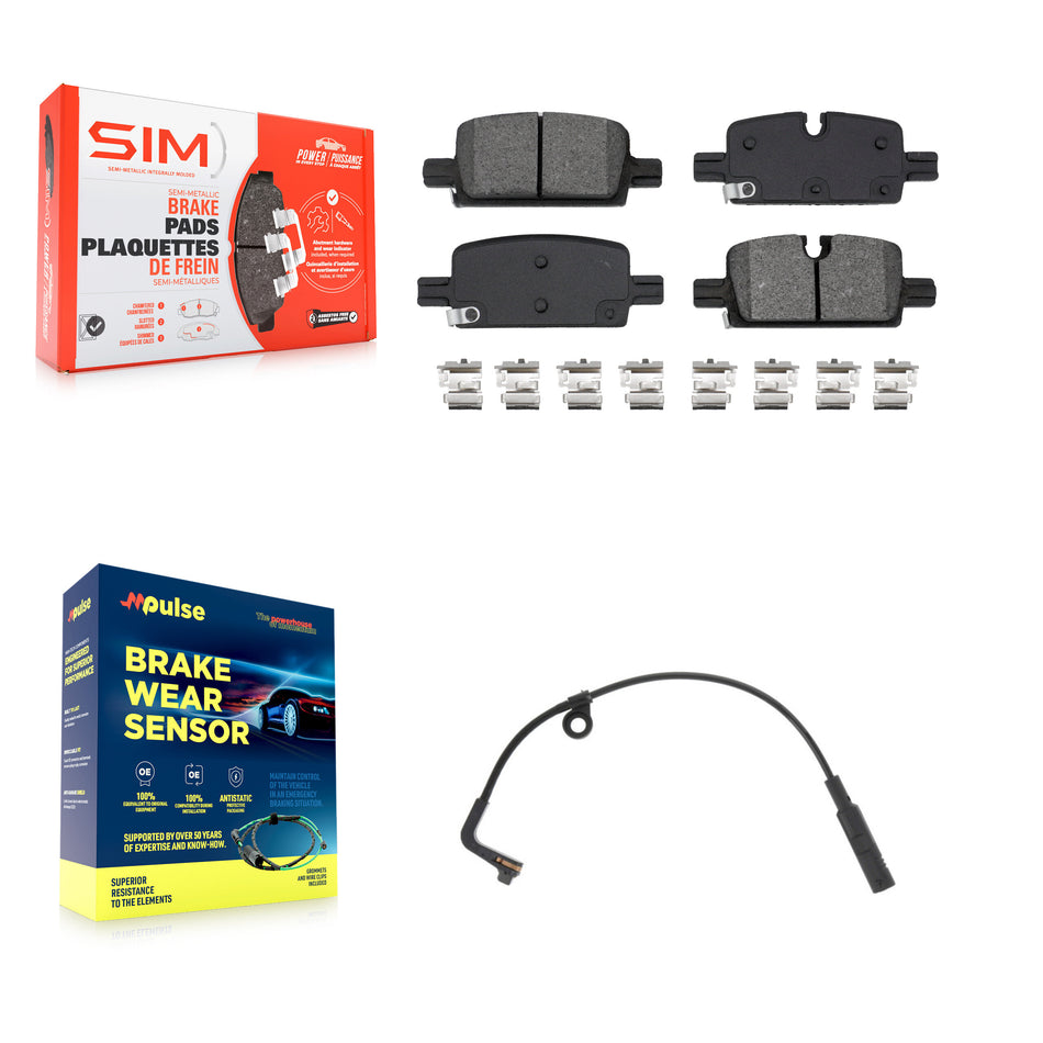 Rear Semi-Metallic Brake Pad & Wear Sensor Kit For GMC Chevrolet Silverado 1500 Sierra XL KSW-100833