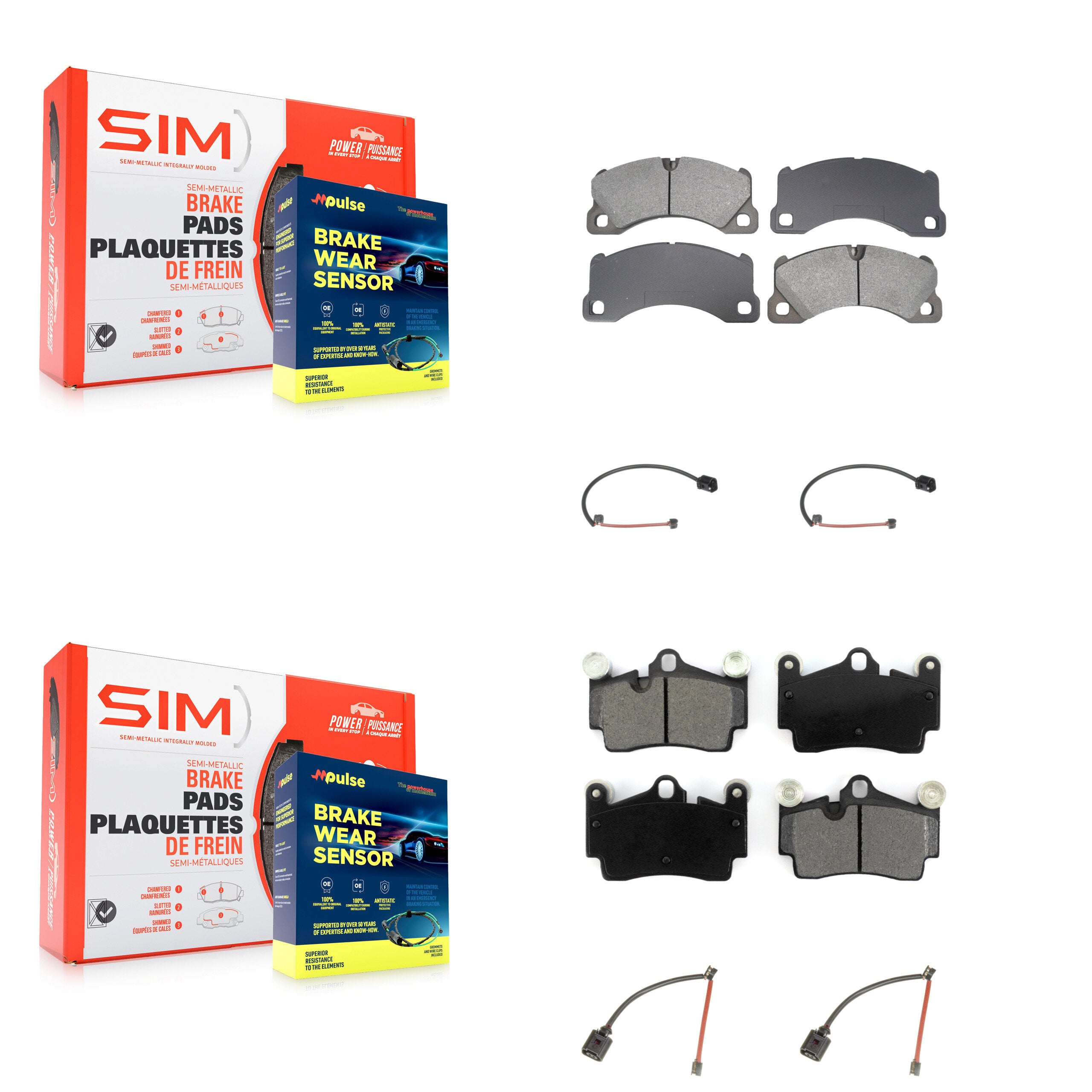 Front Rear Semi-Metallic Disc Brake Pads And Wear Sensors Kit For Porsche Cayenne KSW-100843