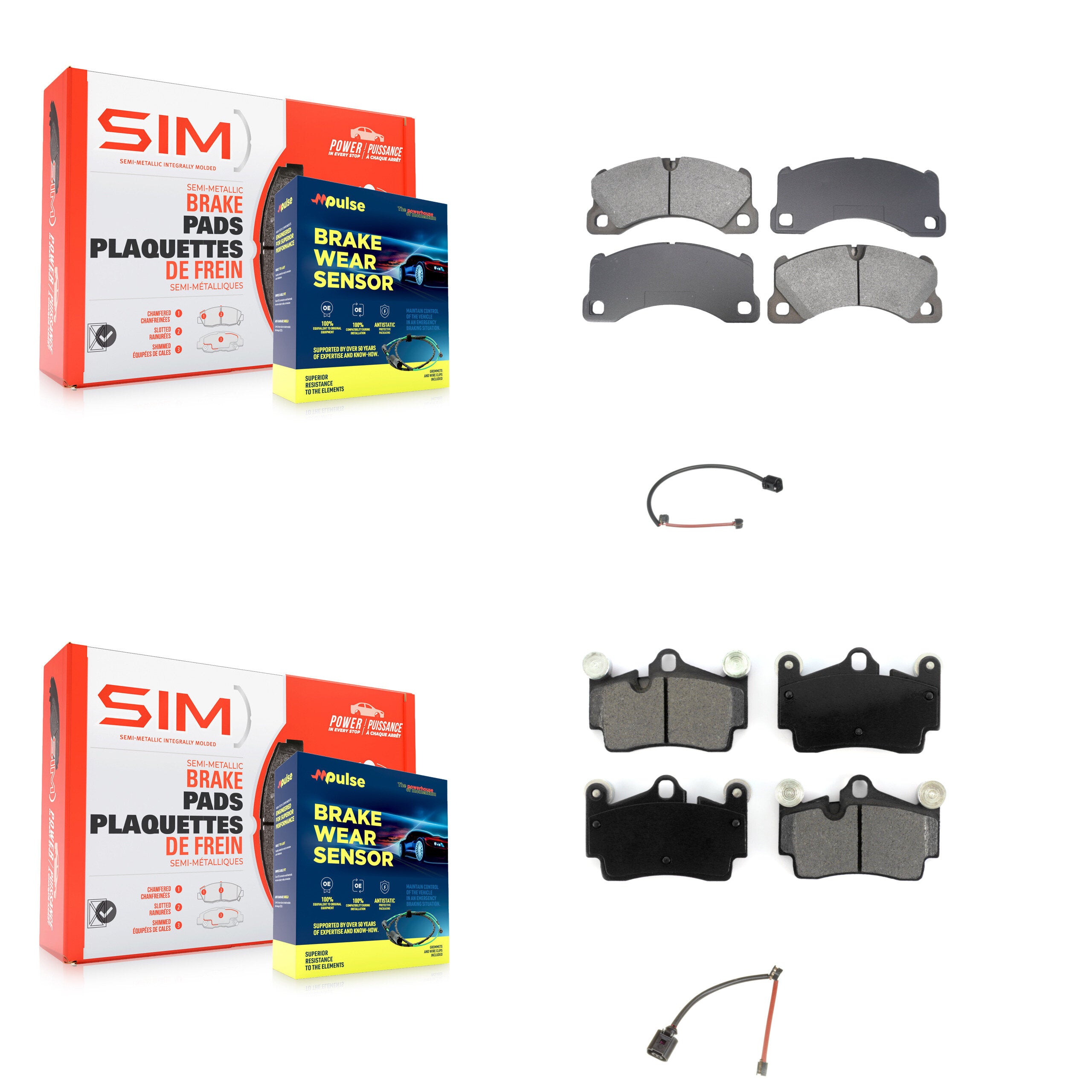 Front Rear Semi-Metallic Disc Brake Pads And Wear Sensors Kit For Porsche Cayenne KSW-100845