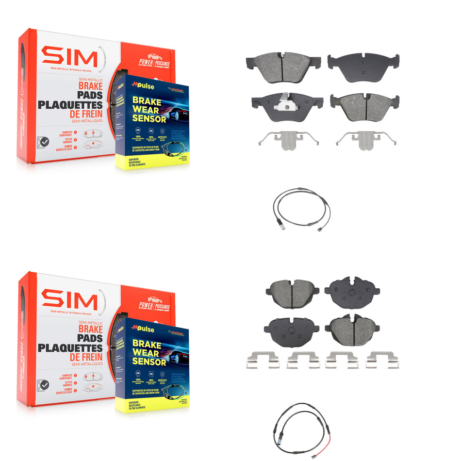 Front Rear Semi-Metallic Disc Brake Pads And Wear Sensors Kit For BMW 528i KSW-100856