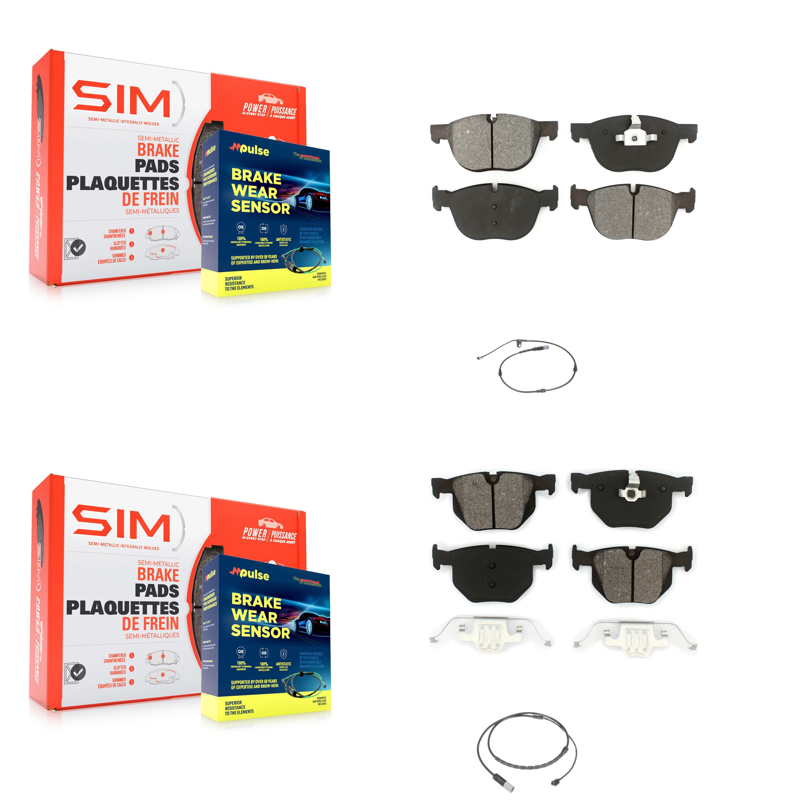 Front Rear Semi-Metallic Brake Pad & Wear Sensor Kit For 15-16 BMW X5 xDrive35d with 3.0L KSW-100858