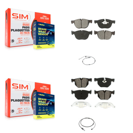 Front Rear Semi-Metallic Brake Pad & Wear Sensor Kit For 15-16 BMW X5 xDrive35d with 3.0L KSW-100858