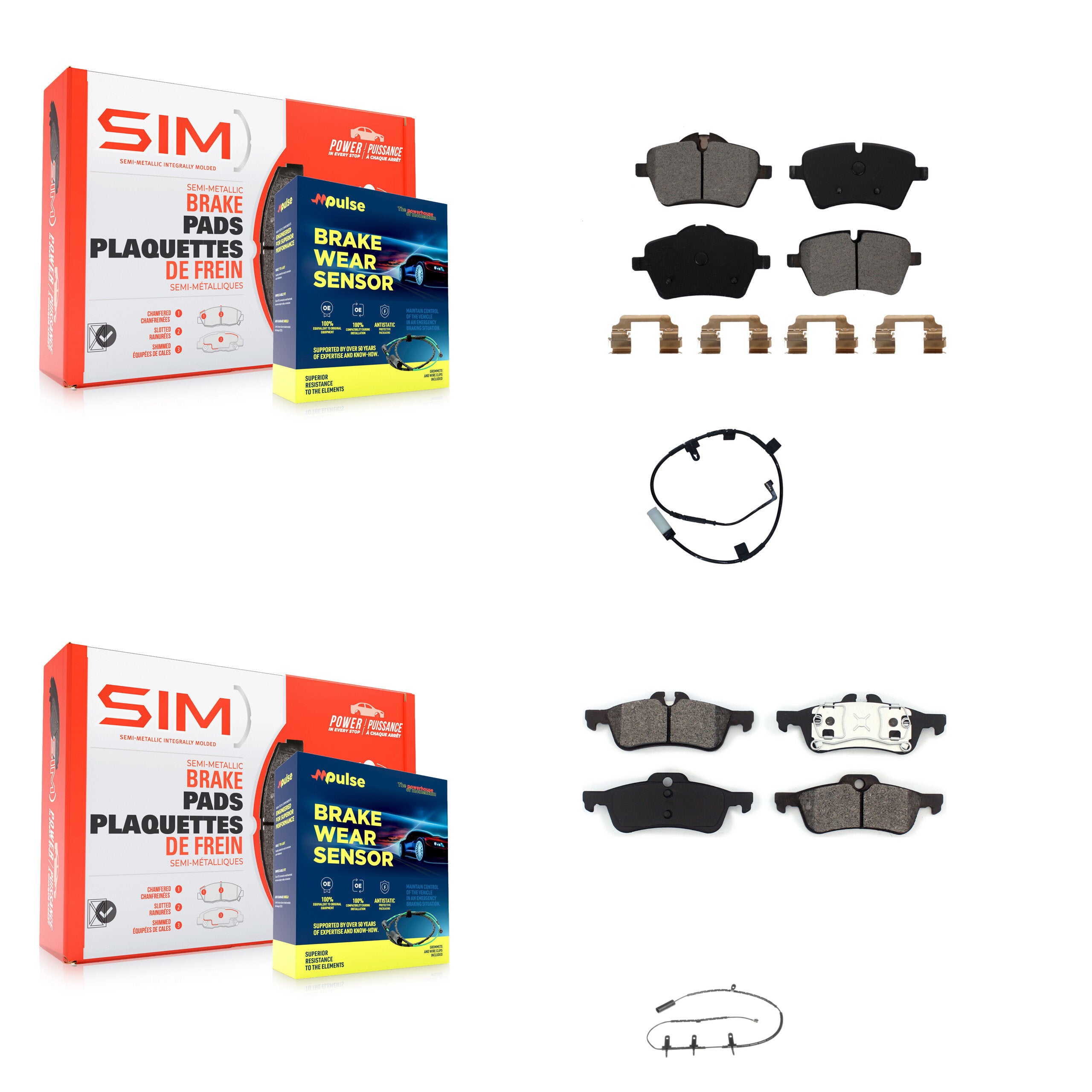 Front Rear Semi-Metallic Disc Brake Pads And Wear Sensors Kit For Mini Cooper KSW-100861