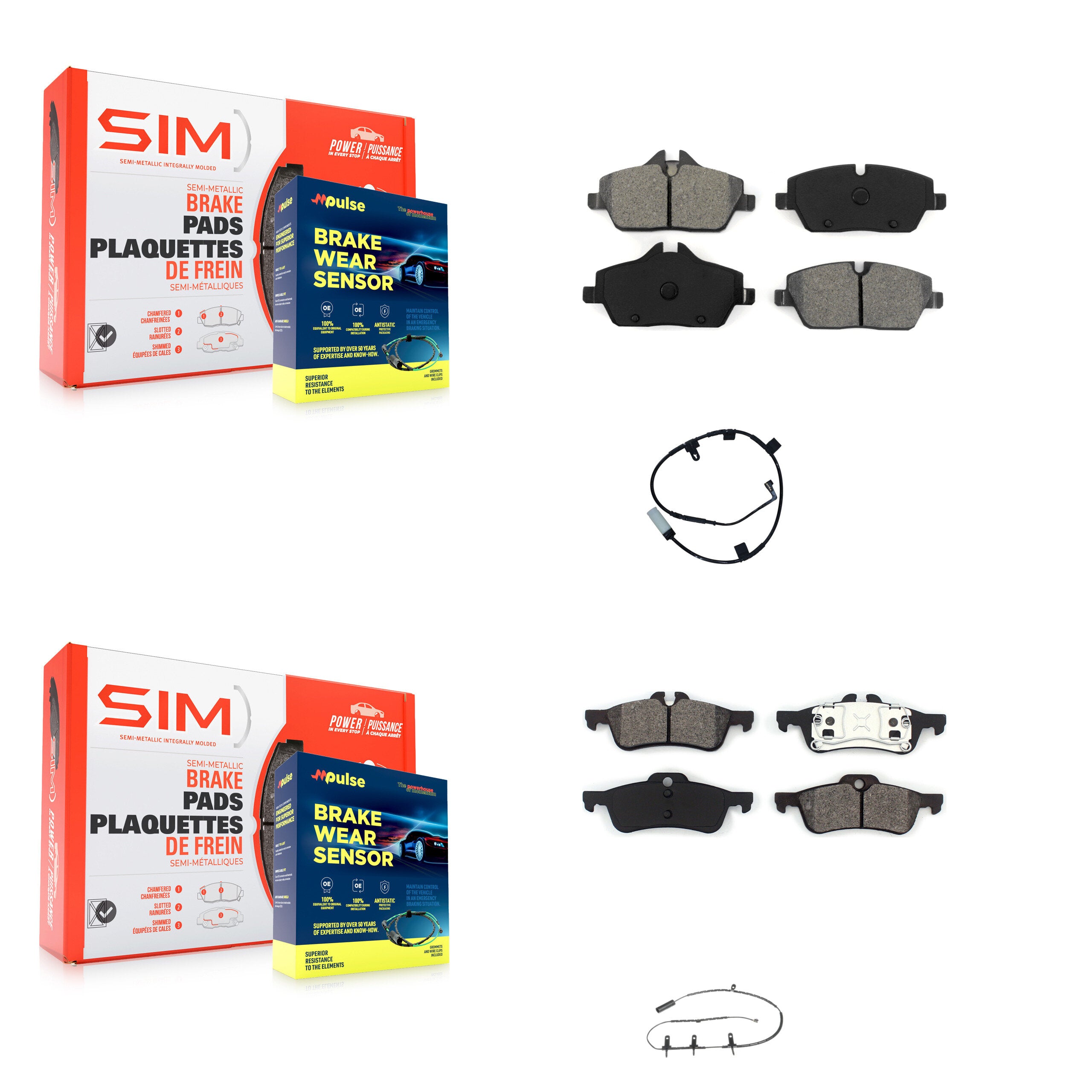 Front Rear Semi-Metallic Disc Brake Pads And Wear Sensors Kit For Mini Cooper KSW-100863