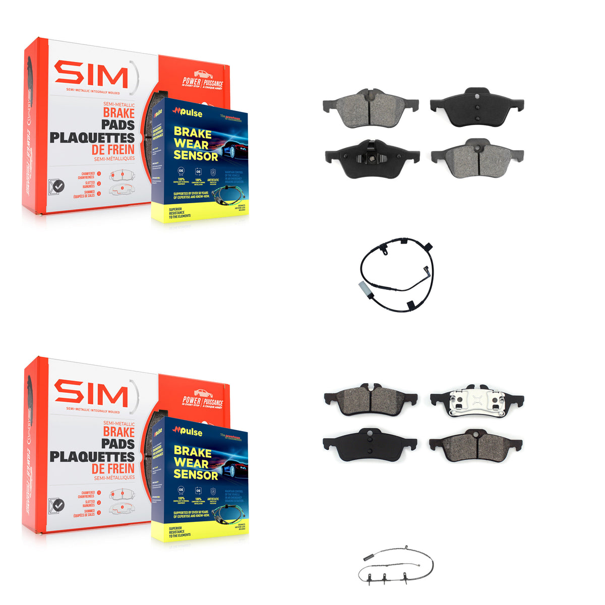Front Rear Semi-Metallic Disc Brake Pads And Wear Sensors Kit For Mini Cooper KSW-100865