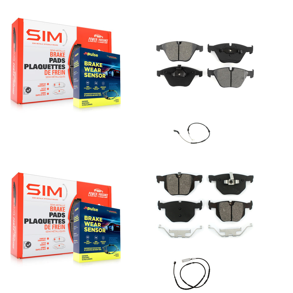Front Rear Semi-Metallic Brake Pads & Wear Sensor Kit For 2013 BMW X1 xDrive35i with 3.0L KSW-100867