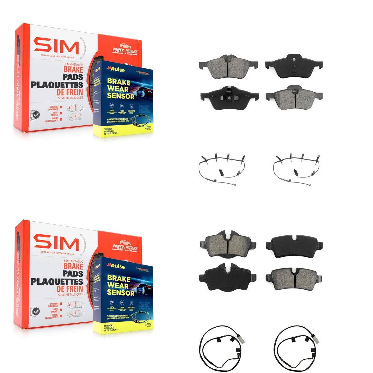 Front Rear Semi-Metallic Disc Brake Pads And Wear Sensors Kit For Mini Cooper KSW-100876