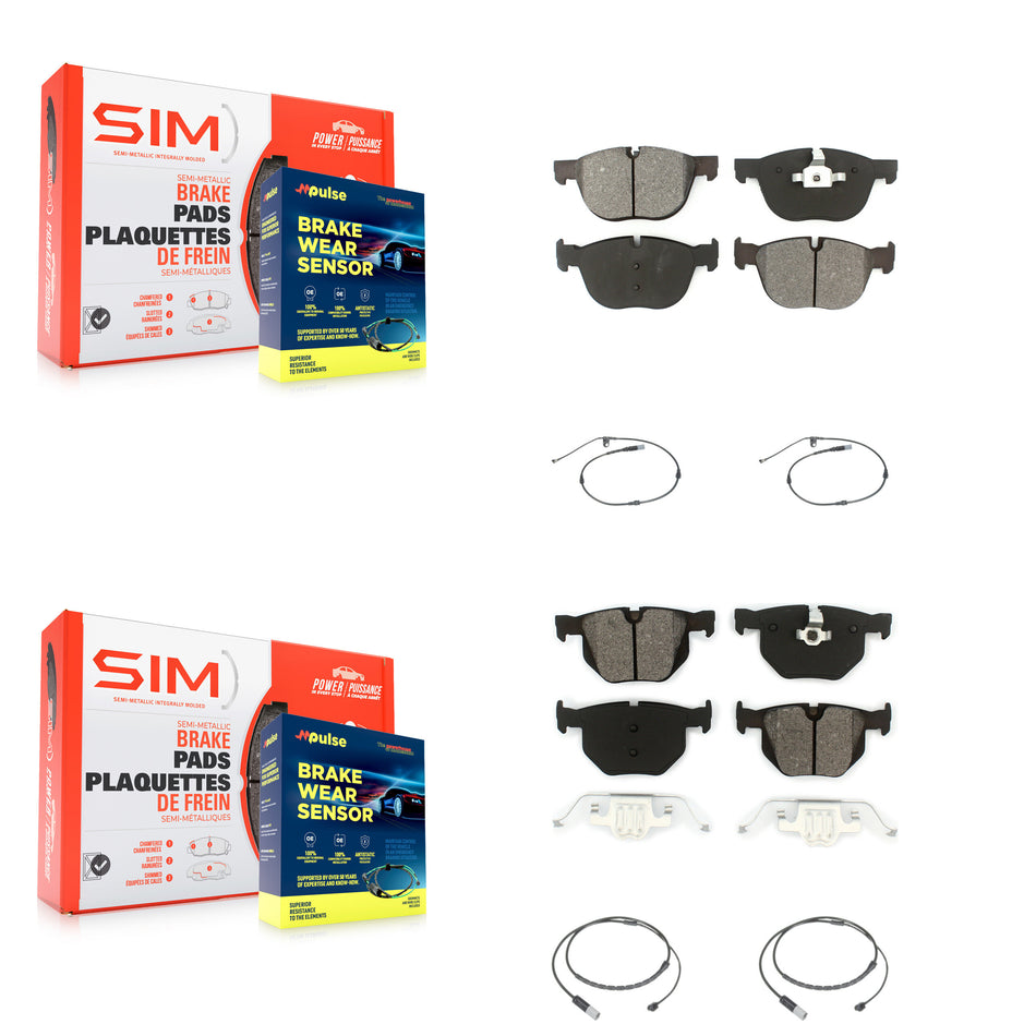 Front Rear Semi-Metallic Brake Pad & Wear Sensor Kit For 15-16 BMW X5 xDrive35d with 3.0L KSW-100877