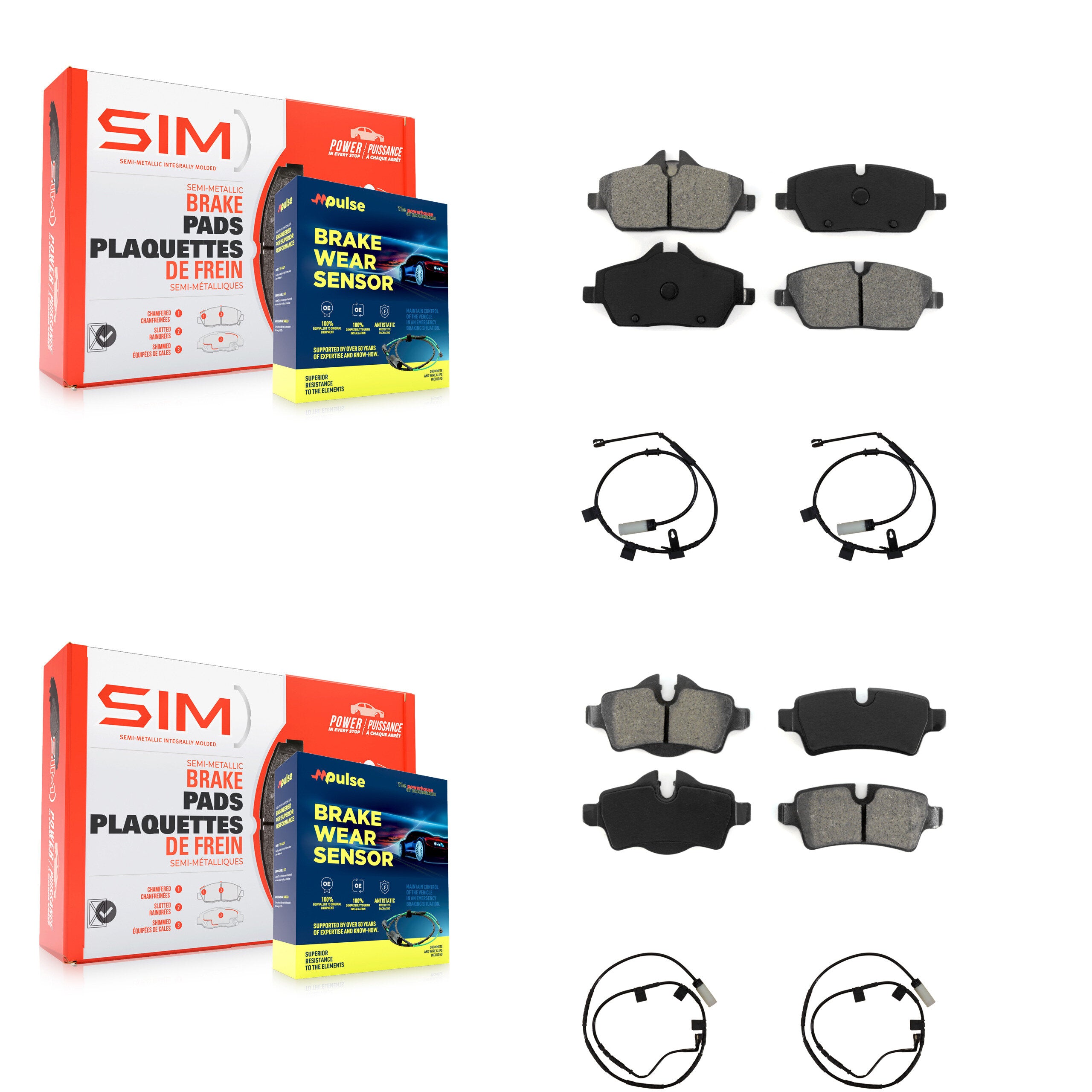 Front Rear Semi-Metallic Disc Brake Pads And Wear Sensors Kit For Mini Cooper KSW-100881