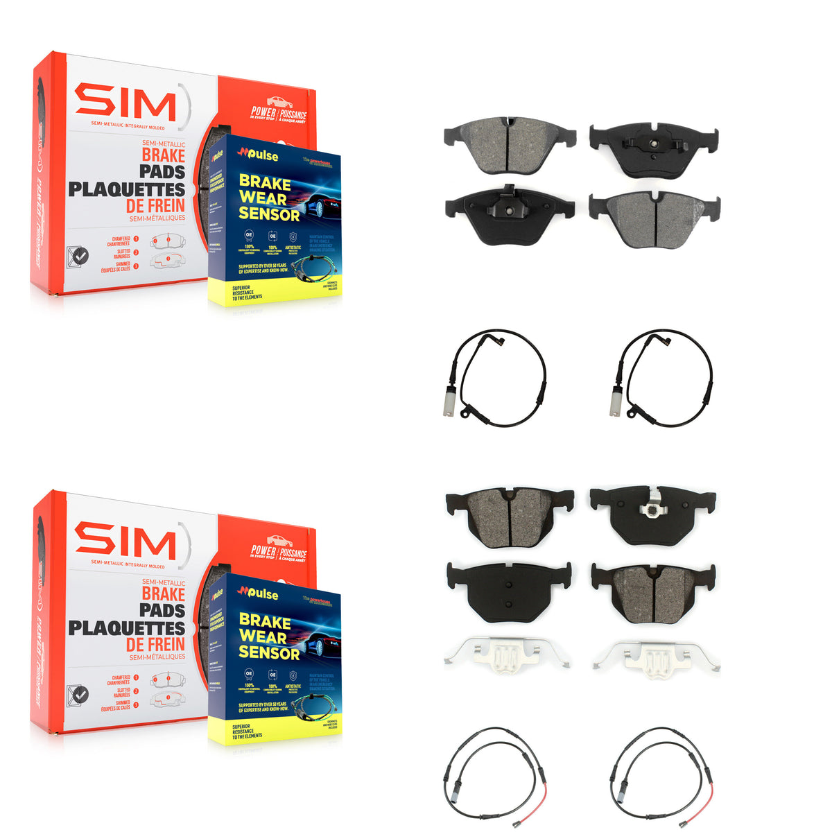 Front Rear Semi-Metallic Brake Pad And Wear Sensor Kit For 2009-2010 BMW 528i xDrive 3.0L KSW-100883