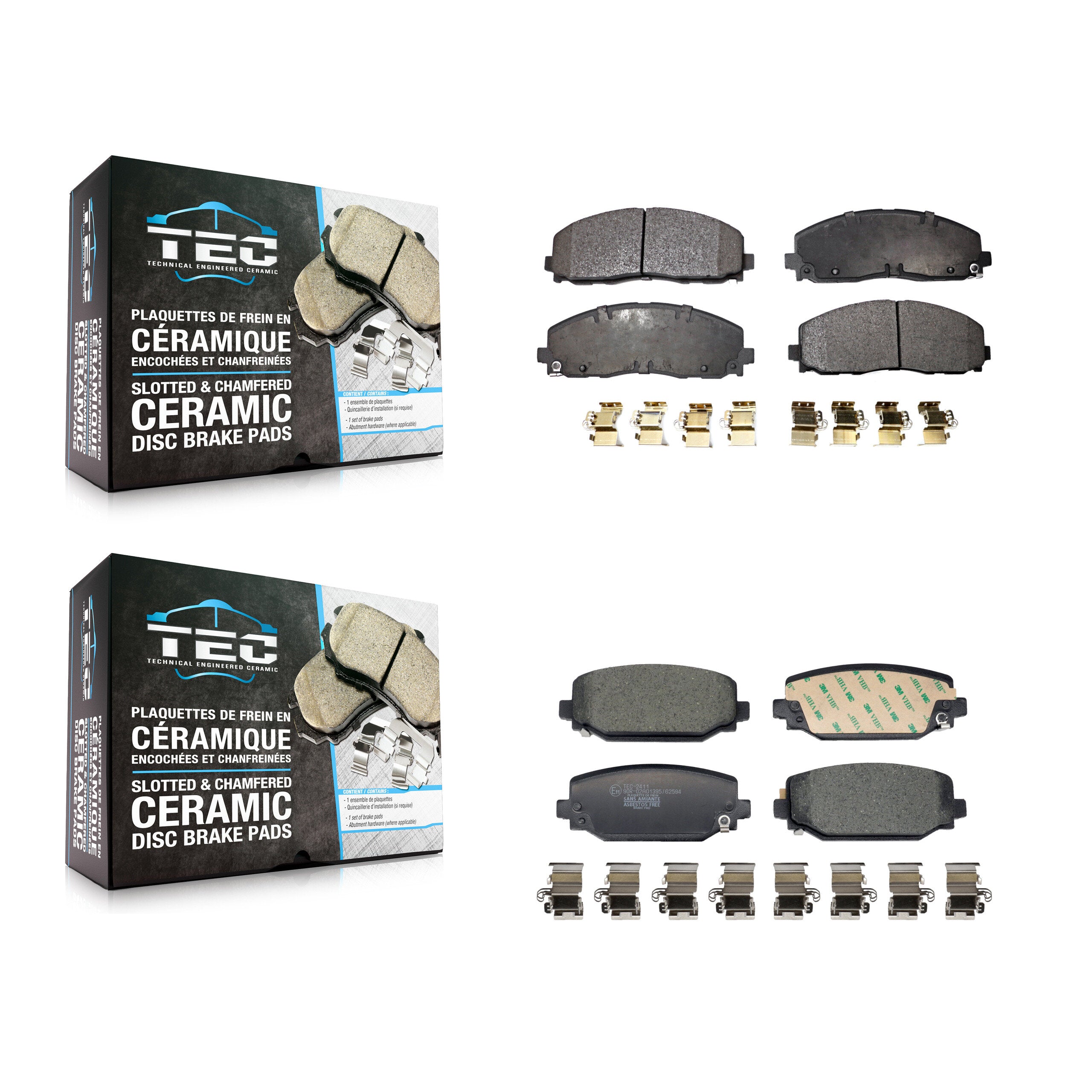 Front Rear Ceramic Brake Pads Kit For 2021-2024 Jeep Wrangler With Solid Rotors KTC-100933