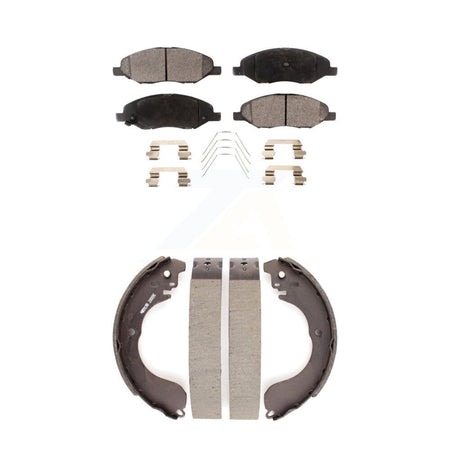 Front Rear Ceramic Brake Pads And Drum Shoes Kit For 2008 Nissan Versa 4-Wheel ABS KTN-100240