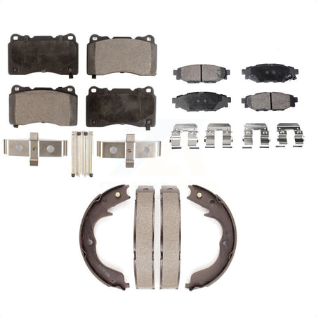 Front Rear Ceramic Brake Pads Parking Shoes Kit For 14 Subaru WRX With 15\\" Factory Wheels KTN-100584