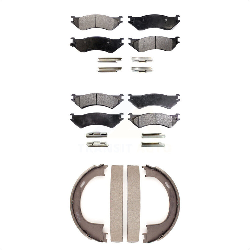 Front Rear Ceramic Brake Pads Parking Shoes Kit For Ford F-150 Heritage With 8 Lug Wheels KTN-100892