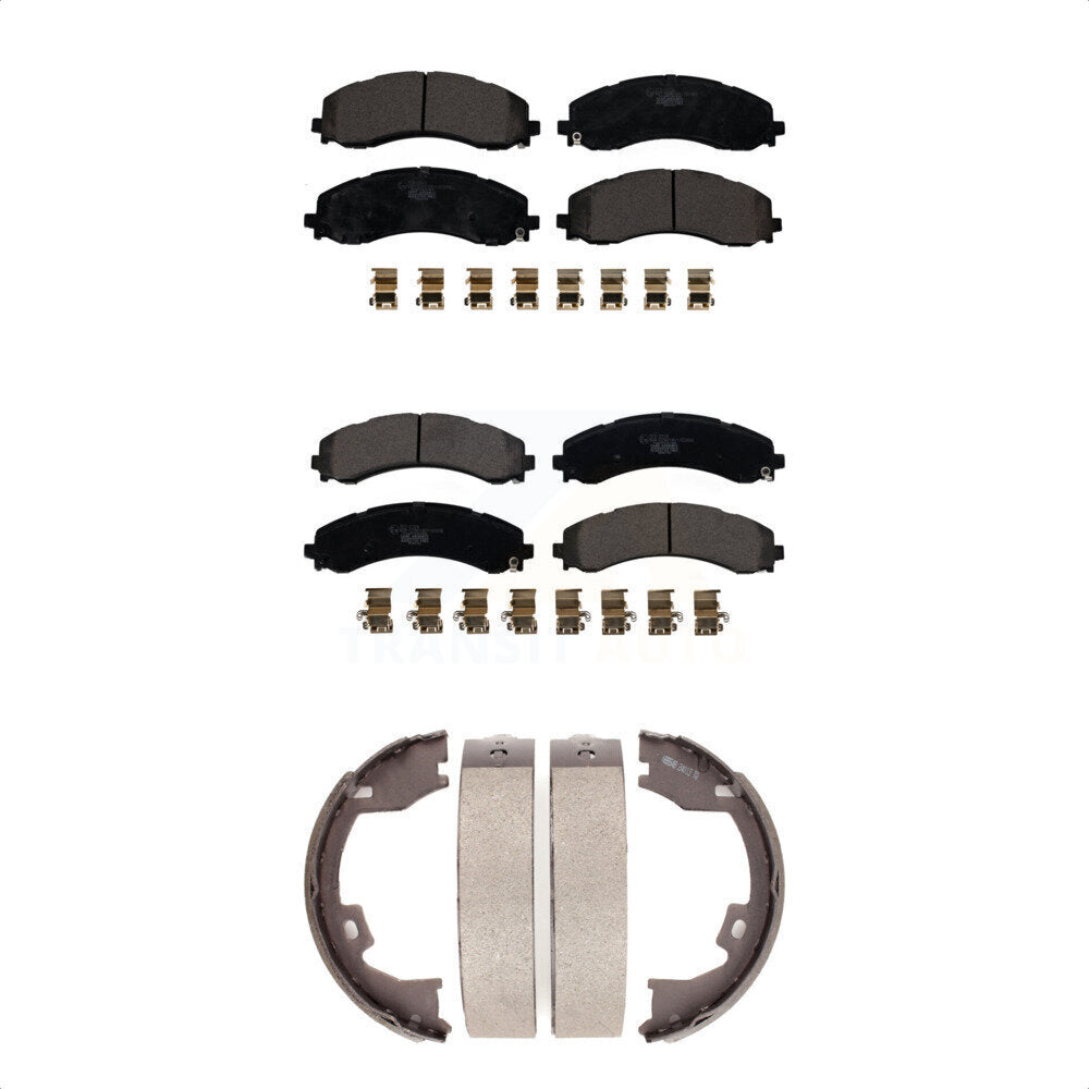 Front Rear Ceramic Brake Pads & Parking Shoe Kit For 19-21 Ram 3500 With Dual Wheels KTN-100893