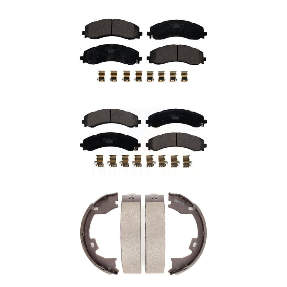 Front Rear Ceramic Brake Pads & Parking Shoe Kit For 19-21 Ram 3500 With Dual Wheels KTN-100893