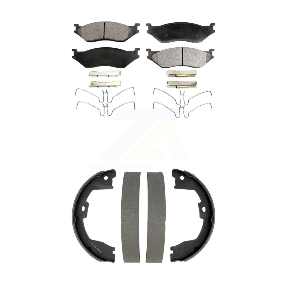Front Rear Ceramic Brake Pads Drum Shoes Kit For Ford F-450 Super Duty With 10 Lug Wheels KTN-100907