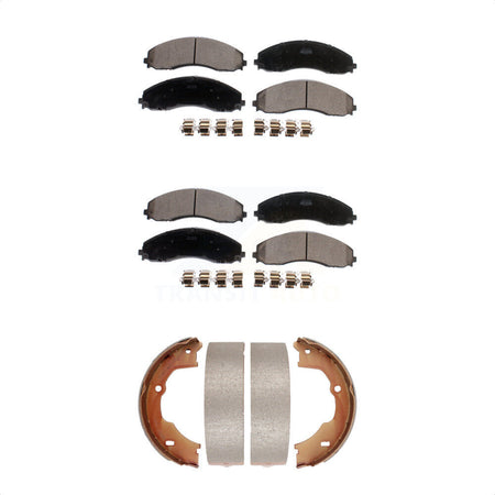Front Rear Ceramic Brake Pads And Parking Shoes Kit For Ford F-450 Super Duty F-550 F-600 KTN-100909
