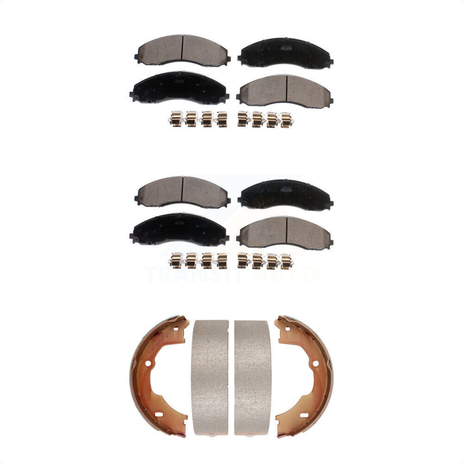 Front Rear Ceramic Brake Pads And Parking Shoes Kit For Ford F-450 Super Duty F-550 F-600 KTN-100909