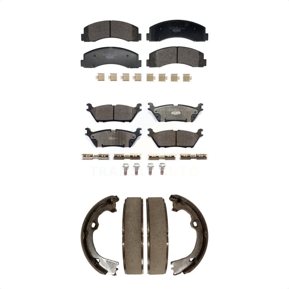 Front Rear Ceramic Brake Pads Parking Shoe Kit For Ford F-150 With Electric KTN-100918