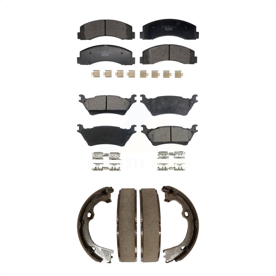 Front Rear Ceramic Brake Pads & Parking Shoe Kit For Ford F-150 With Manual KTN-100919