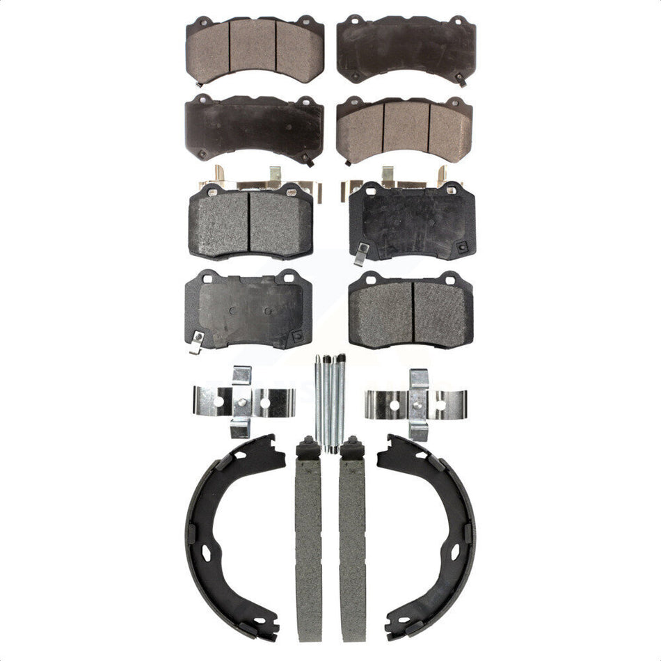 Front Rear Ceramic Brake Pads And Parking Shoes Kit For 2016 Cadillac CTS V with RWD KTN-100951