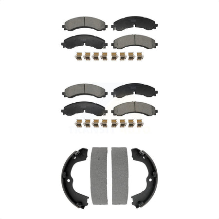 Front Rear Ceramic Brake Pads Parking Shoe Kit For GMC Chevrolet Sierra 2500 HD Silverado KTN-100969