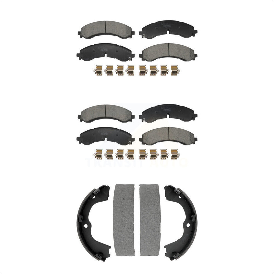 Front Rear Ceramic Brake Pads Parking Shoe Kit For GMC Chevrolet Sierra 2500 HD Silverado KTN-100969