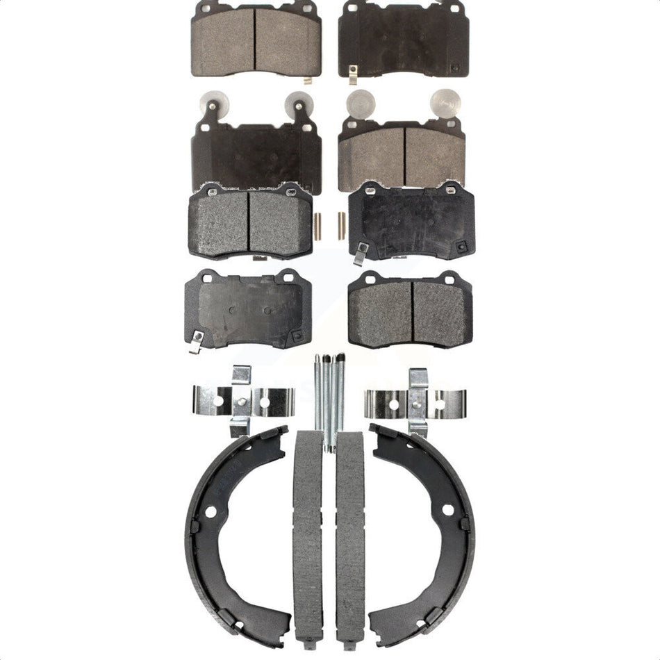 Front Rear Ceramic Brake Pads And Parking Shoes Kit For 2010-2015 Chevrolet Camaro SS KTN-100985