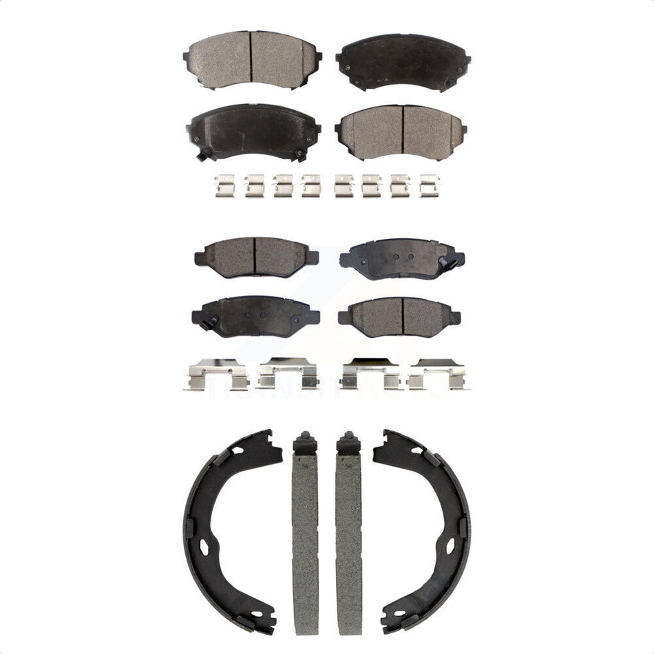 Front Rear Ceramic Brake Pads & Parking Shoes Kit For Cadillac CTS With Heavy Duty Brakes KTN-100988