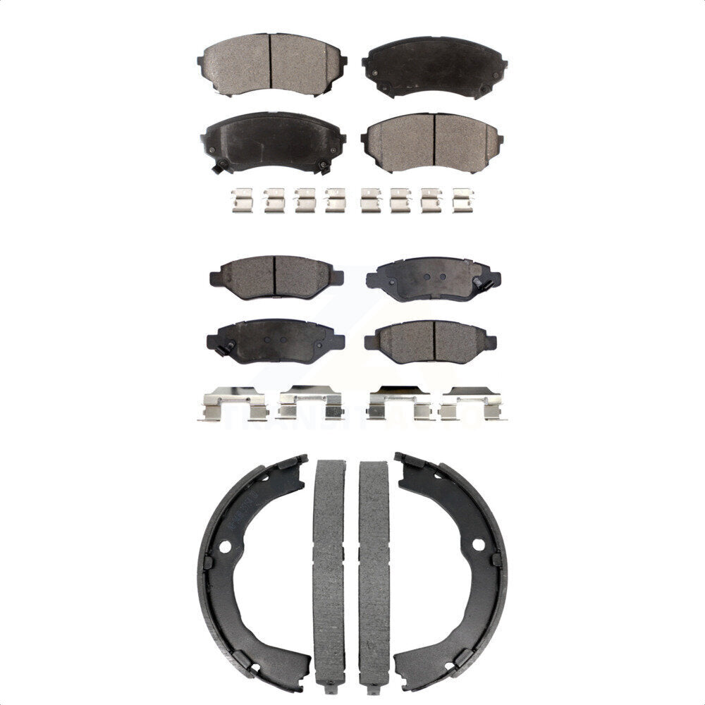Front Rear Ceramic Brake Pads & Parking Shoes Kit For Cadillac CTS With Heavy Duty Brakes KTN-100992