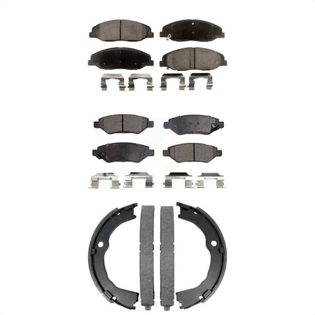 Front Rear Ceramic Brake Pads Parking Shoe Kit For Cadillac CTS Without Heavy Duty Brakes KTN-100993