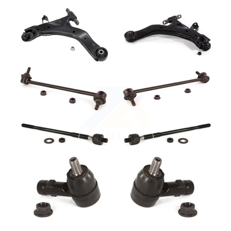 Front Suspension Control Arm And Ball Joint Assembly Steering Tie Rod End Stabilizer Bar Link Kit (8Pc) For 2005-2009 Kia Spectra Spectra5 KTR-100461