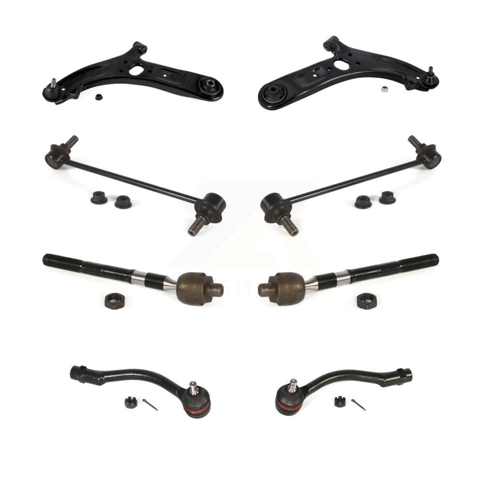 Front Suspension Control Arm And Ball Joint Assembly Steering Tie Rod End Stabilizer Bar Link Kit (8Pc) For 2012-2017 Hyundai Accent KTR-100577