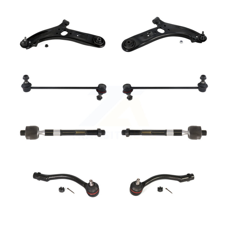 Front Suspension Control Arm And Ball Joint Assembly Steering Tie Rod End Stabilizer Bar Link Kit (8Pc) For 2012-2017 Hyundai Accent KTR-100577
