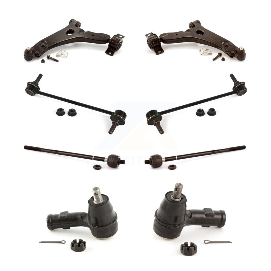 Front Suspension Control Arm And Ball Joint Assembly Steering Tie Rod End Stabilizer Bar Link Kit (8Pc) For 2009-2010 Ford Focus With Fixed Ratio KTR-100584