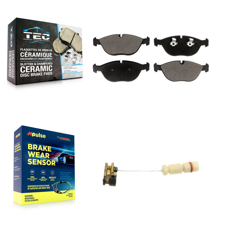 Front Ceramic Brake Pads & Wear Sensor Kit For Mercedes-Benz E430 SLK32 AMG E55 CLK55 C43 KTW-100012