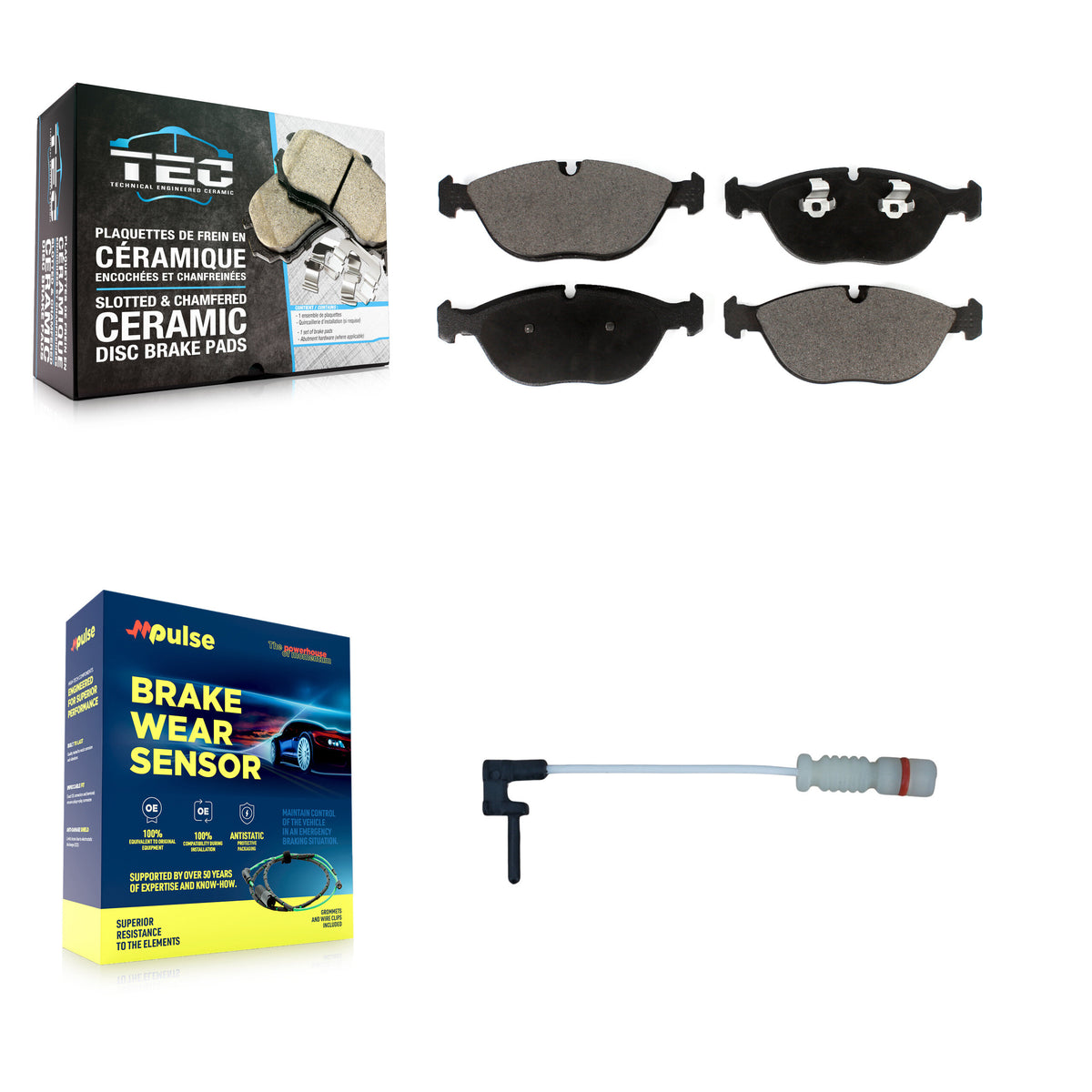 Front Ceramic Brake Pads Wear Sensor Kit For 2005-2006 Chrysler Crossfire SRT-6 with 3.2L KTW-100013