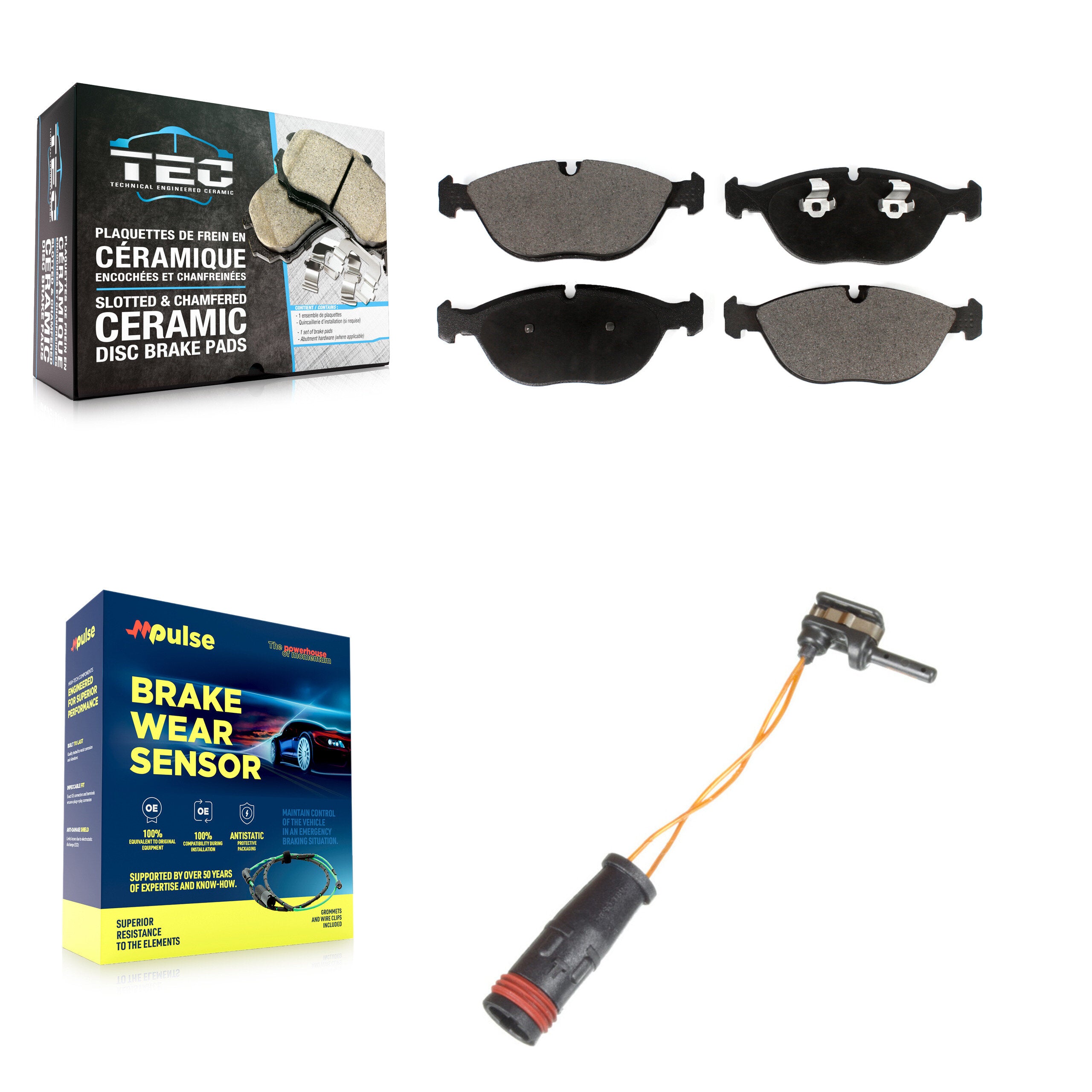 Front Ceramic Disc Brake Pads And Wear Sensors Kit For 2006 Mercedes-Benz E350 AWD KTW-100015