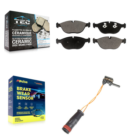 Front Ceramic Disc Brake Pads And Wear Sensors Kit For 2006 Mercedes-Benz E350 AWD KTW-100015