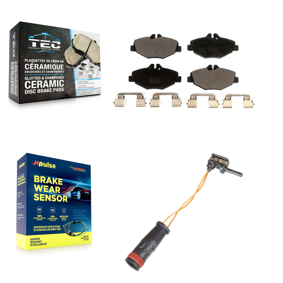 Front Ceramic Disc Brake Pads And Wear Sensors Kit For Mercedes-Benz E350 RWD KTW-100016