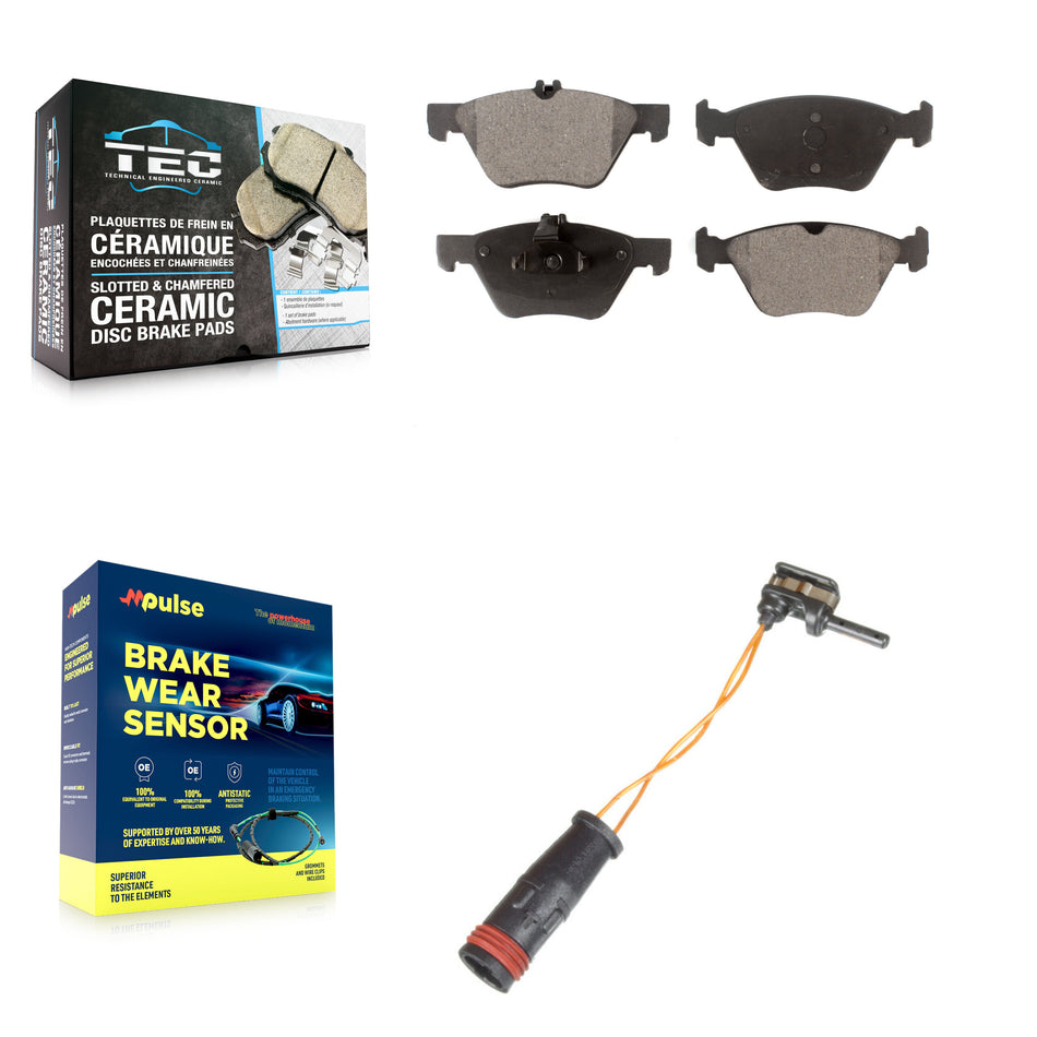 Front Ceramic Disc Brake Pads And Wear Sensors Kit For Mercedes-Benz E350 E300 KTW-100017