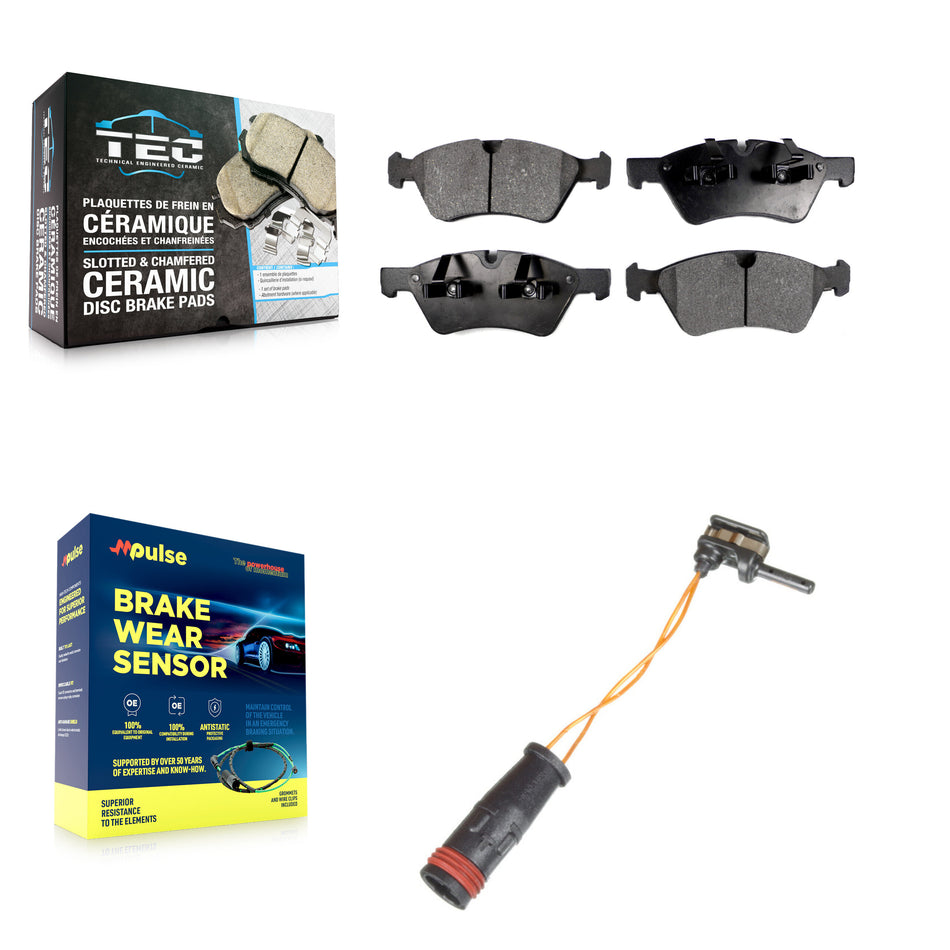 Front Ceramic Disc Brake Pads And Wear Sensors Kit For Mercedes-Benz E350 AWD KTW-100018