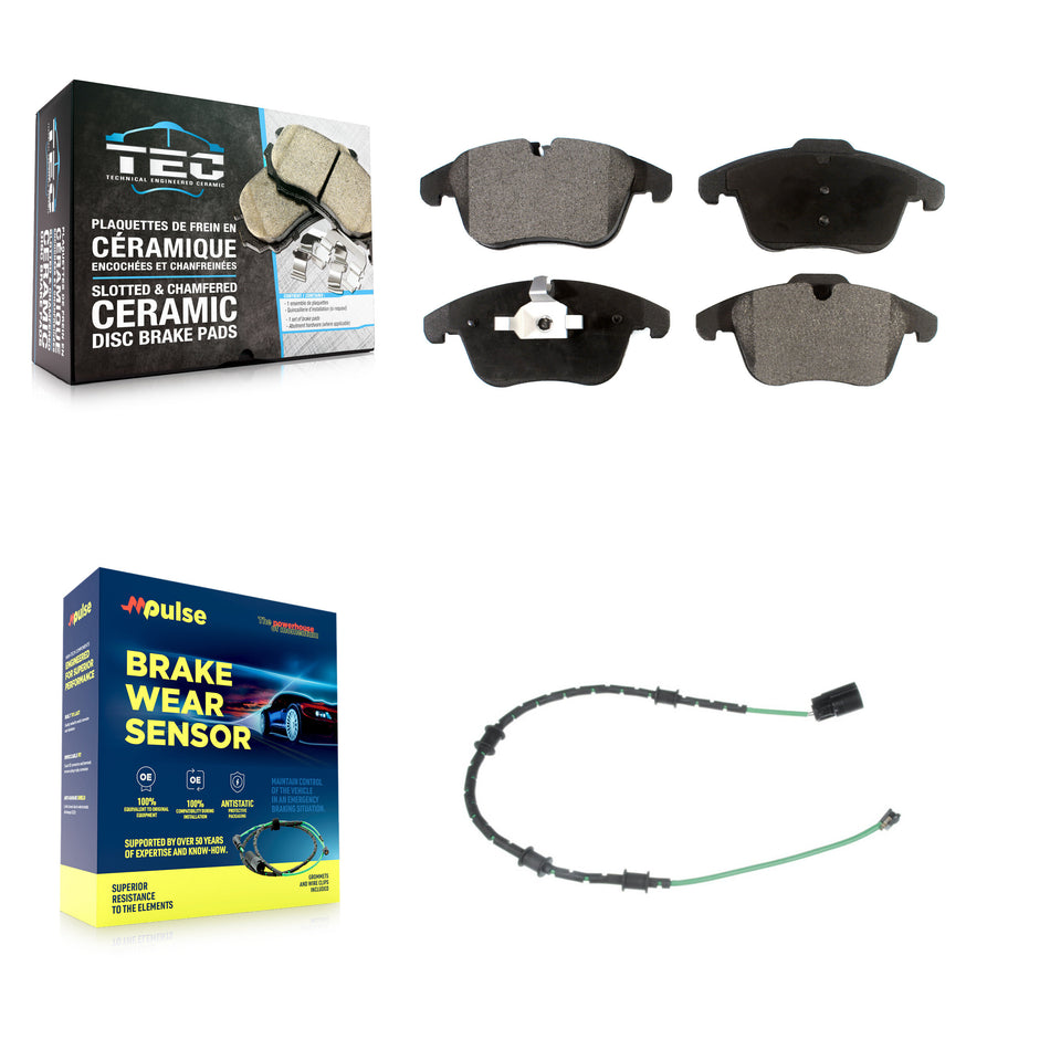 Front Ceramic Brake Pad & Wear Sensor Kit For 13-15 Jaguar XF 2.0L with 356mm Rotor KTW-100028