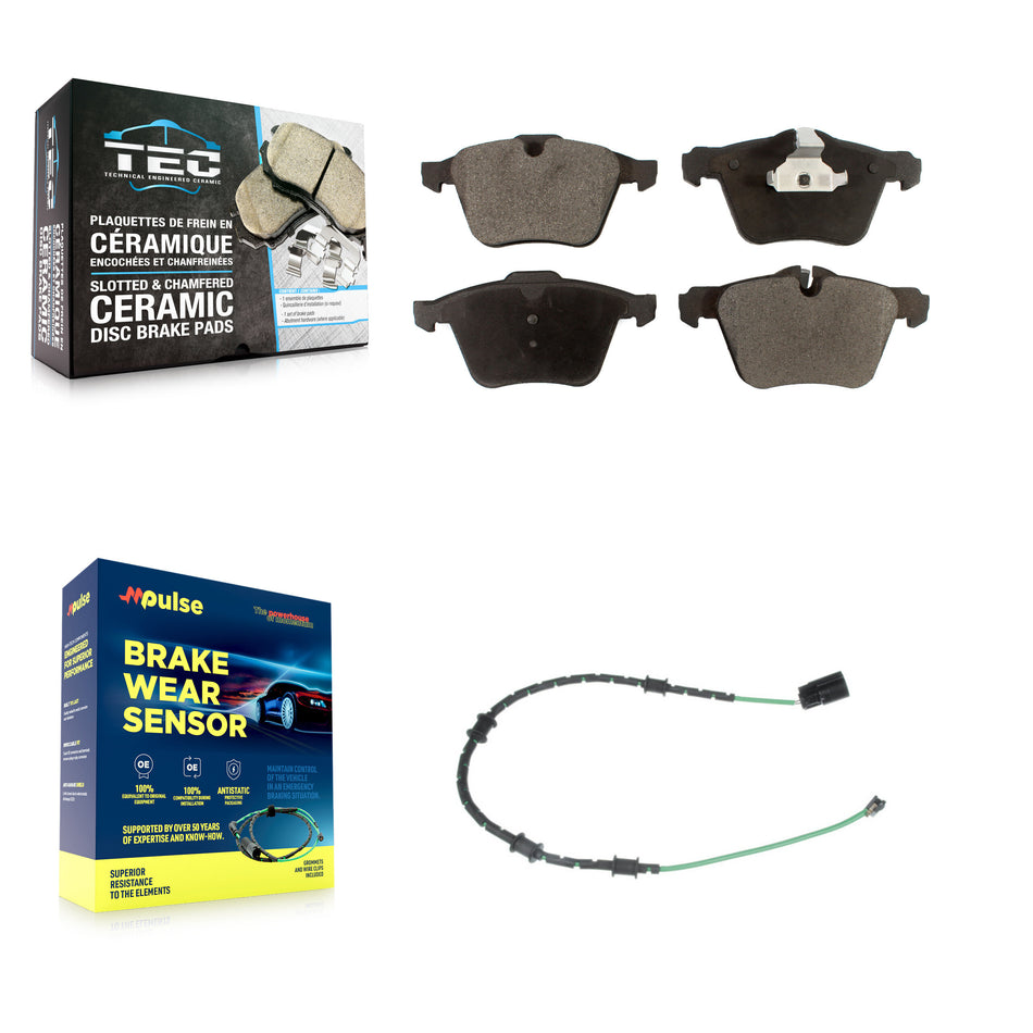 Front Ceramic Brake Pad & Wear Sensor Kit For 13-15 Jaguar XF 3.0L with 356mm Rotor KTW-100029